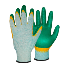 Х/Б «Стандарт» перчатки «Мастер» с двойным латексным жёлто-зелёным обливом ладонной части, 13 класс, с машинным оверлоком, белые (23 см.)